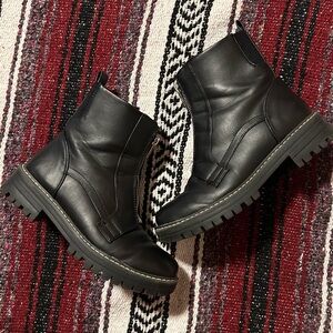 Black faux leather zip up ankle boots
